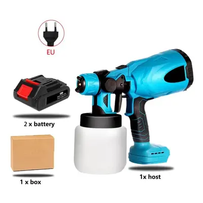 (blue, Battery EU Plug) Electric Spray Gun 800ml High Power Cordless Handheld Electric Paint Spr