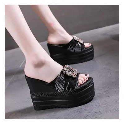 (black, 36) Summer Fashion Slippers Women&apos;s Super High Heel One Line Slippers Women&apos;s 