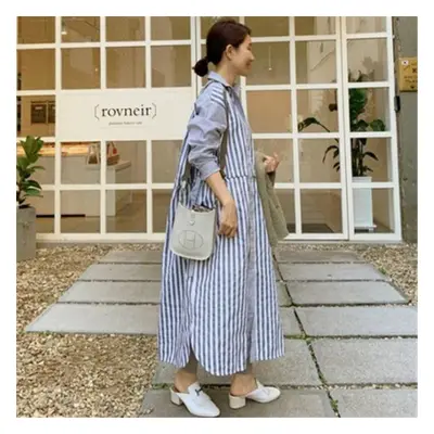 (grey, One Size) Spring Autumn Women's Striped Shirt Dress Fashionable Plus Size Loose Irregular