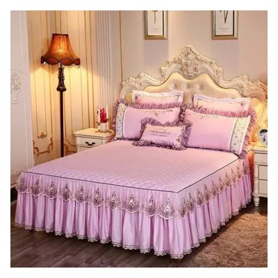 (pink, Skirt sheet 180x220cm) (no Pillowcase)bedding Sets Textile Princess Lace Quilted Bedcover