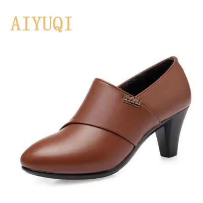 (brown, 39) Aiyuqi Fashion Shoes Women Autumn New Genuine Leather Female Office Shoes High Heels