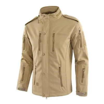 (khaki, XXXL) Outdoor Jacket Removable Hooded Long Sleeve Zipper Closure Jacket Coat With Multi 