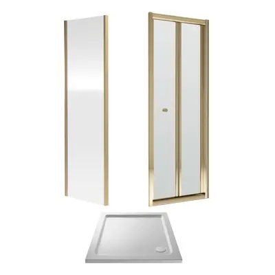 6mm Toughened Safety Glass Bi-Fold Shower Door, Side Panel and Shower Tray - x x 1900mm - Brushe