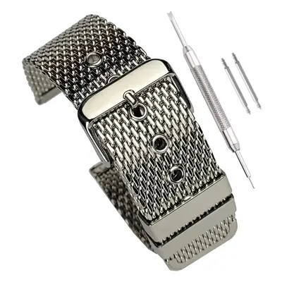 Stainless Steel Milanese Shark Mesh Watch Strap Bracelet - 18mm 20mm 22mm - Spring Bars and Tool