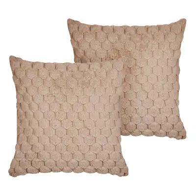 Set of Faux Fur Cushions x cm Sand Beige PURSLANE