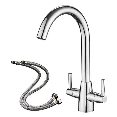 Kitchen Mixer Tap Dual Lever Swivel Spout Chrome Sink Taps with UK Standard Fittings