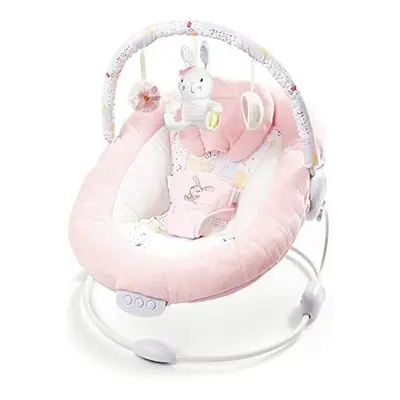 LADIDA Soft and Padded Baby Bouncer with Soothing Music and Vibration, Pretty Pink Rabbit Theme,