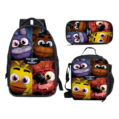 (02, 3PCS) Five Nights at Freddy's School Bag Backpack Lunch Bag Pencil Case Kid Gifts