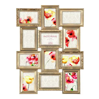 (Gold) Vintage Multi Aperture Photo Picture Frame Holds X 6''X4'' Photos