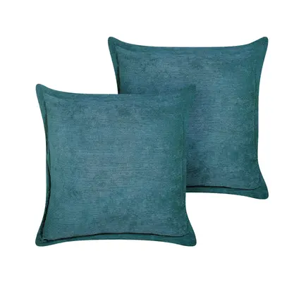 Set of Corduroy Cushions x cm Teal ZINNIA