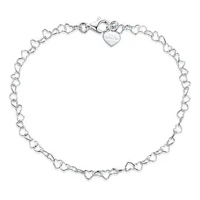 925 Fine Sterling Silver Naturally Adjustable Anklet - mm Heart Chain Ankle Bracelet - up to 9.5