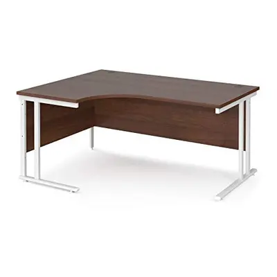 Mr Office Maestro left hand ergonomic desk - white cantilever leg, Walnut