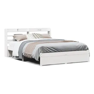 vidaXL Bed Frame with Headboard Bed Base White 140x190 cm Solid Wood Pine