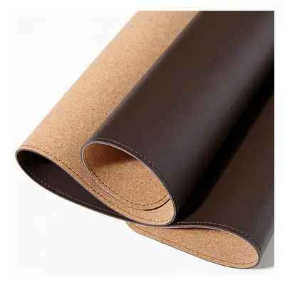 (Brown) 90*43cm Cork Double-sided Use Mouse Pad Rollable PU Leather Anti-scratch Desk Mat Gaming