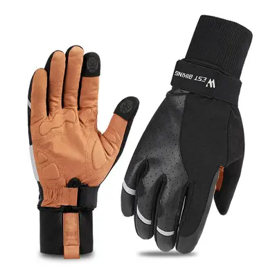 (2XL) Cycling Gloves Winter Plush Bike Gloves Biking Touch Screen Warm Glove Riding Portable Dus