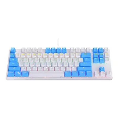 (White, Blue Switch) Mechanical Keyboard Keys TKL Layout USB Wired Detachable Panel Blue/Black S