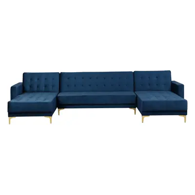 5 Seater U-Shaped Modular Velvet Sofa Navy Blue ABERDEEN