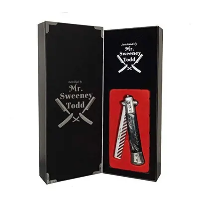 Switchblade Foldable Comb (Black) - Push Button - Mr Sweeney Todd Flick Comb/Display Box