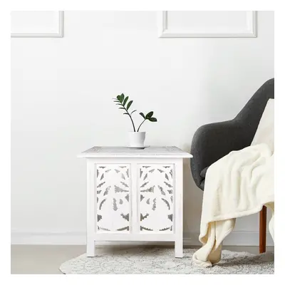 (WHITE, XLARGE) Square Carved Wooden Bedside Coffee Tables