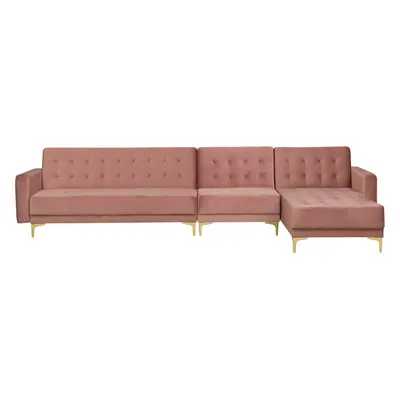 Left Hand Modular Velvet Sofa Pink ABERDEEN