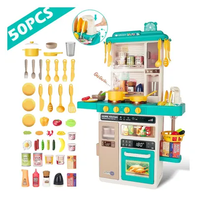 Green Realistic Lights & Sounds Kids Role Play Kitchen Set with Simulation of Spray Features Toy