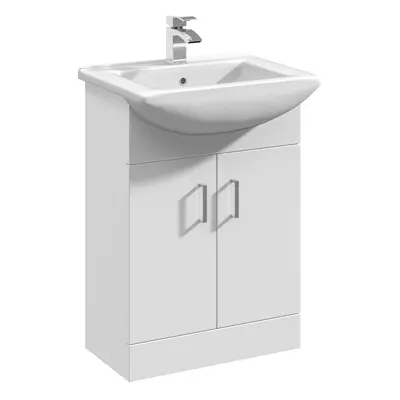 2 Door Vanity Basin Unit with Square Basin - 550mm - Gloss White