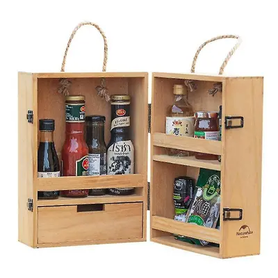 (Wood Color) Camping Multilayered Seasoning Cabinet Wooden Spice Storage Organizer Bin Portable 