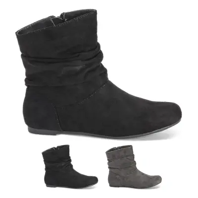 (Womens Slouch Fashion Flat Winter Closed Toe Biker Pull On Ankle Boots Uk 3-10) Womens Slouch F