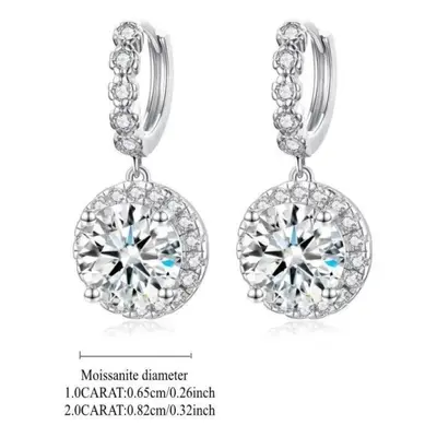 (as the picture, 2CT) S925 Sterling Silver Carat Moissanite Round Bag Earring Design Fashion Lig