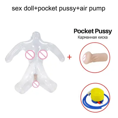 (as the picture) Inflatable Sex Dolls Transparent Half Male Masturbation With Vagina Pussy Pocke