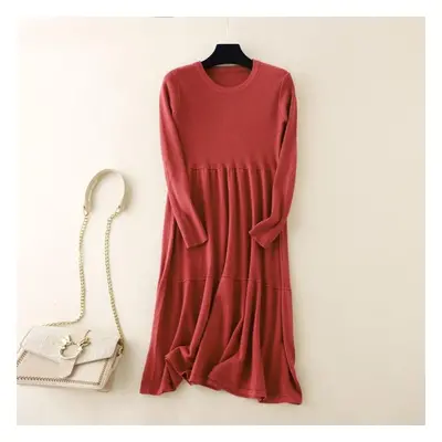 (as the picture, OneSize) Women Autumn Winter O Neck Long Sleeve Solid Color Loose Knit Sweater 