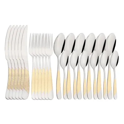 (silver,gold) Jankng Vintage Gold 24pcs Dinnerware Set Stainless Steel Tableware Set Knife Fork 