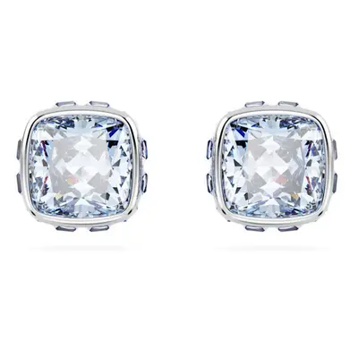 Birthstone Rhodium Plated Blue Square Cut March Stud Earrings