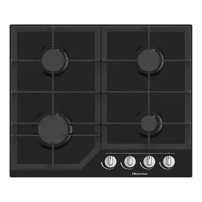 4 Burner Gas Hob In Black, Glass Top / Cast Iron Supports - Hisense GG643B