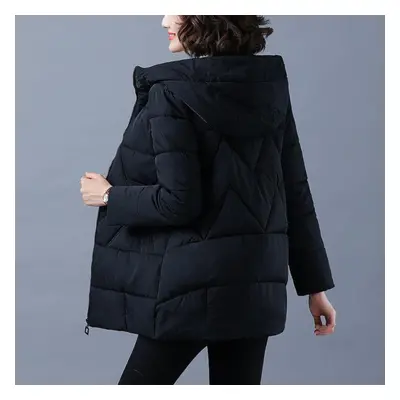 (black, L) Women Winter Jacket Long Warm Parkas Female Thicken Coat Cotton Padded Parka Jacket H