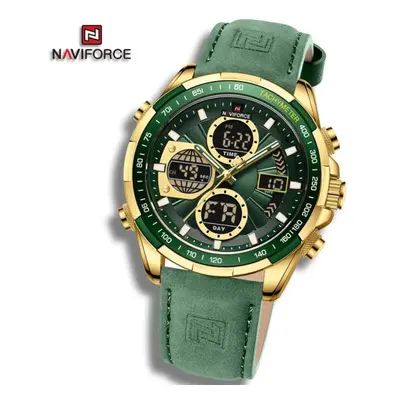 (Gold And Green, 260mm) Naviforce NF9197L Doul Display Men&apos;s Watches Quartz Waterproof LED 