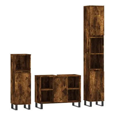 (smoked oak) vidaXL Bathroom Furniture Set Vanity Unit Piece Smoked Oak Engineered Wood