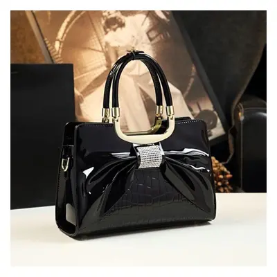 (black) European And American Fashion Bow Leather Shoulder Messenger Handbag Middle-aged Ladies 