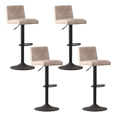 (4x BarStools, BEIGE) Swivel Bar Stools Barstools with Black Base Chairs