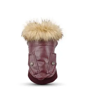 (Red, M) Pet Fur Collar Leather Coats Waterproof Pet Dog Winter Warm Coats Puppy Cold Weather Cl