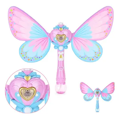 (Pink) Kids Girls Bubble Wands Musical LED Automatic Bubble Maker Party Birthday Butterfly Bubbl