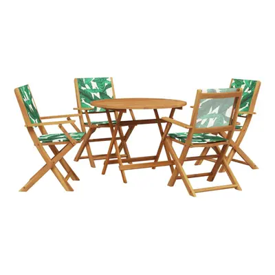 vidaXL Garden Dining Set Piece Chairs Leaf Pattern Fabric and Solid Wood