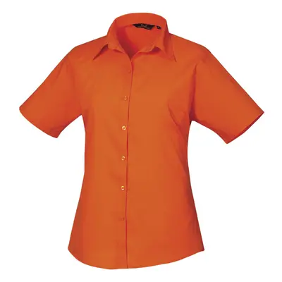 (12, Orange) Premier Short Sleeve Poplin Blouse / Plain Work Shirt