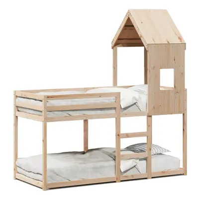 (natural, x cm) vidaXL Bunk Bed with Roof Bed Frame Kids Twin Sleeper 90x190cm Solid Wood Pine