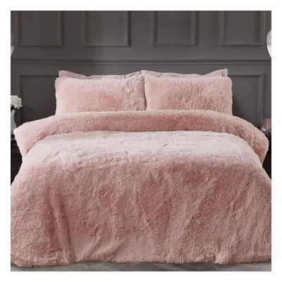 Sleepdown Shaggy Faux Fur Fleece Duvet Cover Set Super King Blush Pink