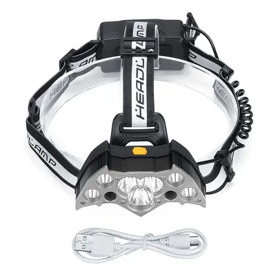 (Gray) Headlamp Battery USB Fishing Flashlight Camping Hunting Cycling Bike Bicycle