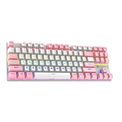 (White&Pink) Mechanical Keyboard Keys Mixed-Color Keycaps Blue Switch USB Wired Rainbow Light 80