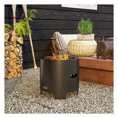 Outsunny Fire Pit, Round Metal Bonfire Stove with Poker, Black