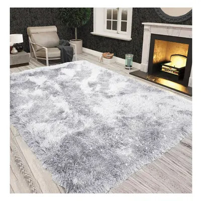 (White) Non Slip Shaggy Sparkle Living Room Carpet Rugs