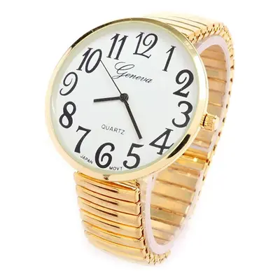 Ladies Large Number Face Stretch Band Watch Gold 1262G